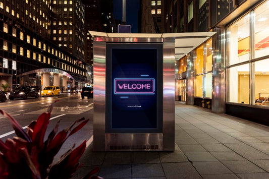 Free Welcome Billboard Mock-Up In Neon Psd