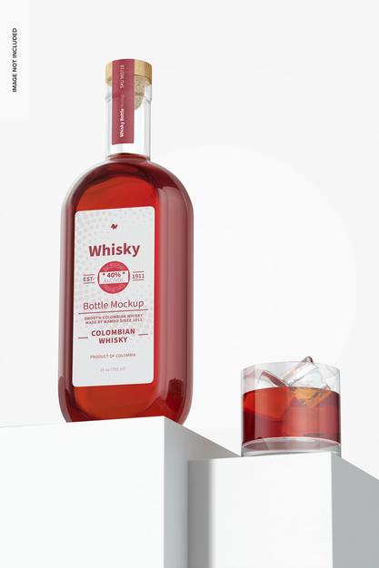 Free Whisky Bottle Mockup, Low Angle View Psd