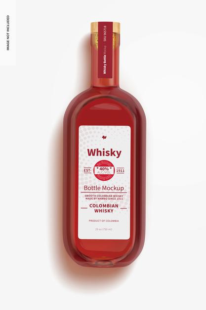 Free Whisky Bottle Mockup, Top View Psd