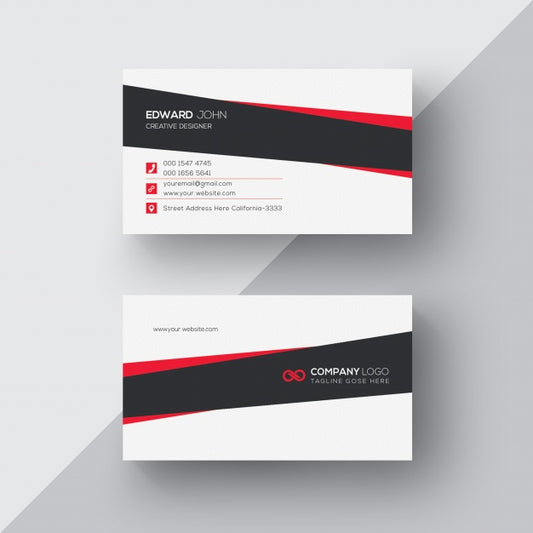 Free White Business Card With Black And Red Details Psd