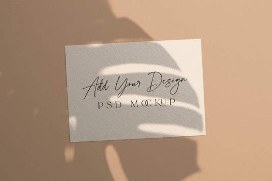 Free White Card Mockup Shadow Overlay Monstera Leaves Psd