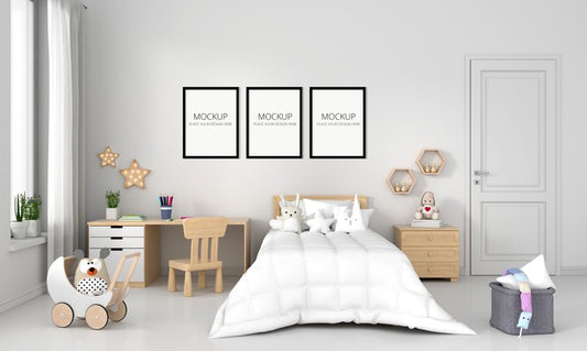 Free White Child Bedroom With Frame Mockup Psd