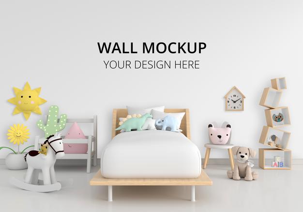 Free White Children Room Interior With Wall Mockup Psd