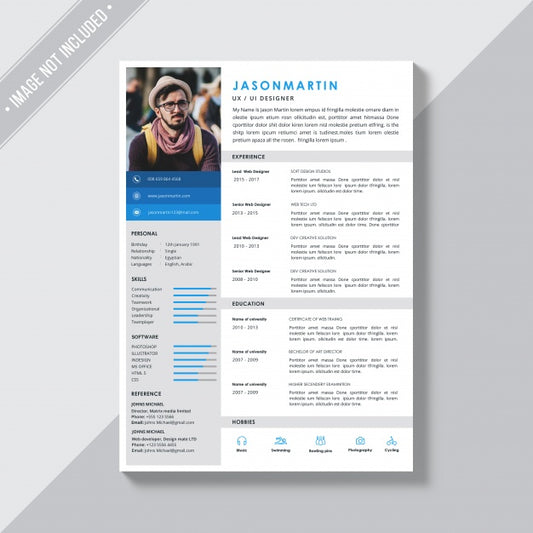 Free White Cv Template With Blue And Grey Details Psd