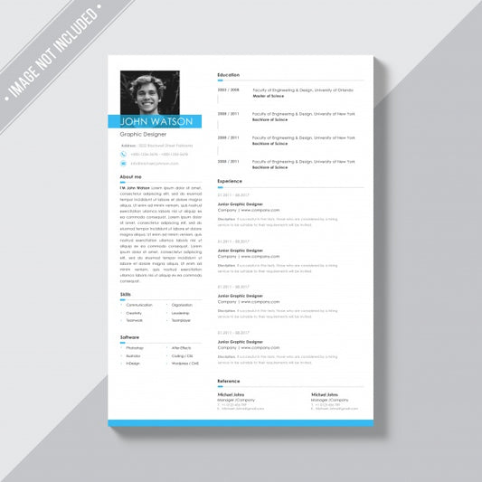 Free White Cv Template With Blue Details Psd