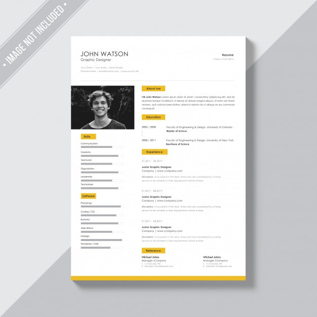 Free White Cv Template With Yellow Details Psd