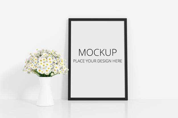 Free White Flower With Frame Mockup Psd