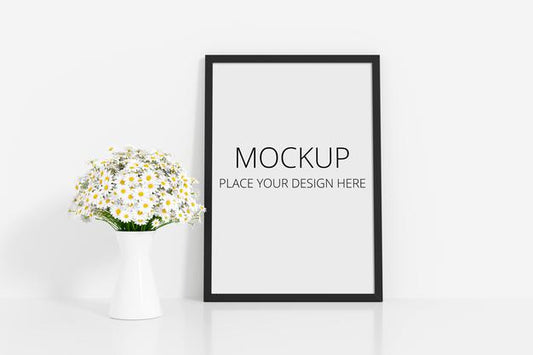 Free White Flower With Frame Mockup Psd