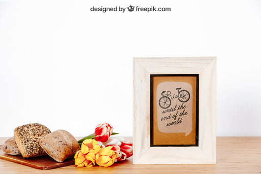 Free White Frame Mockup With Breakfast Psd