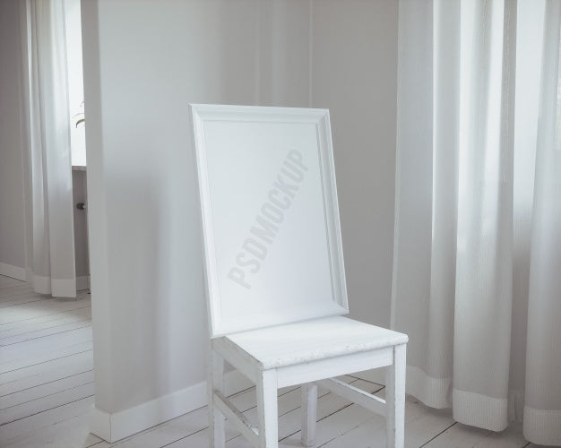 Free White Frame On Chair Mock Up Psd