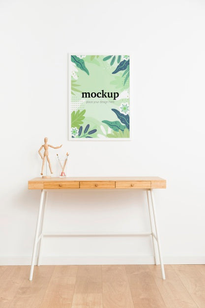 Free White Mock-Up Frame On White Wall Indoors Psd