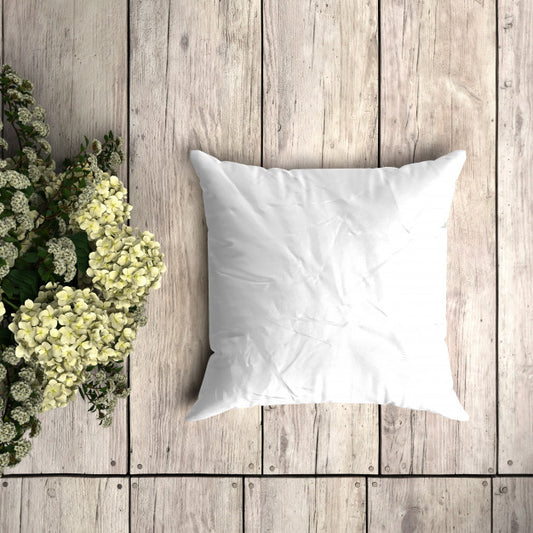 Free White Pillowcase Mockup On A Wooden Plank With Floral Decoration Psd