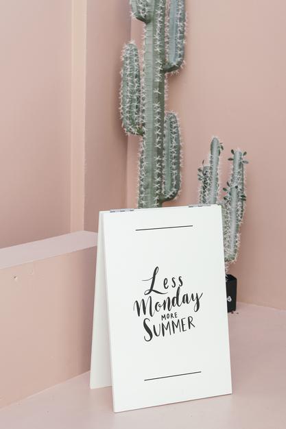Free White Poster On A Pastel Pink Floor By Cacti Psd