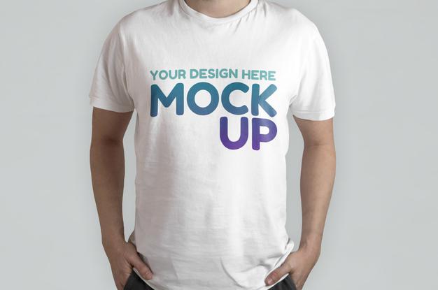 Free White T-Shirt Model Front View Mockup Psd