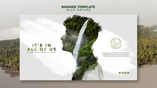 Free Wild Nature Man With Waterfall Design Banner Template Psd