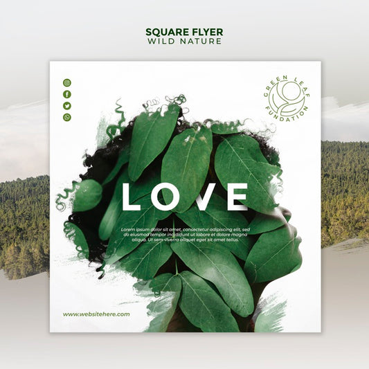 Free Wild Nature With Abstract Woman Silhouette And Leaves Square Flyer Psd