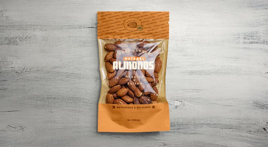 Free Window Pouch Almond Packaging Mockup Psd