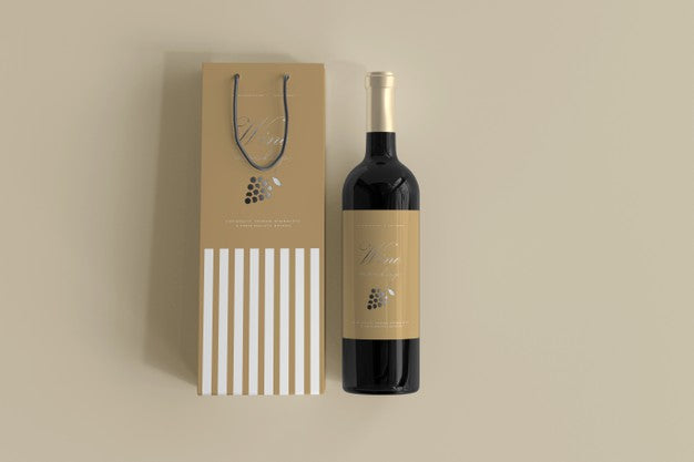 Free Wine Bottle Mockup With Bag Psd