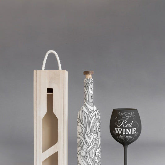 Free Wine Bottle Mockup With Box And Glass Psd