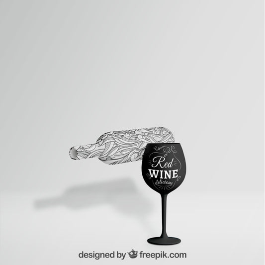 Free Wine Bottle Mockup With Glass Psd