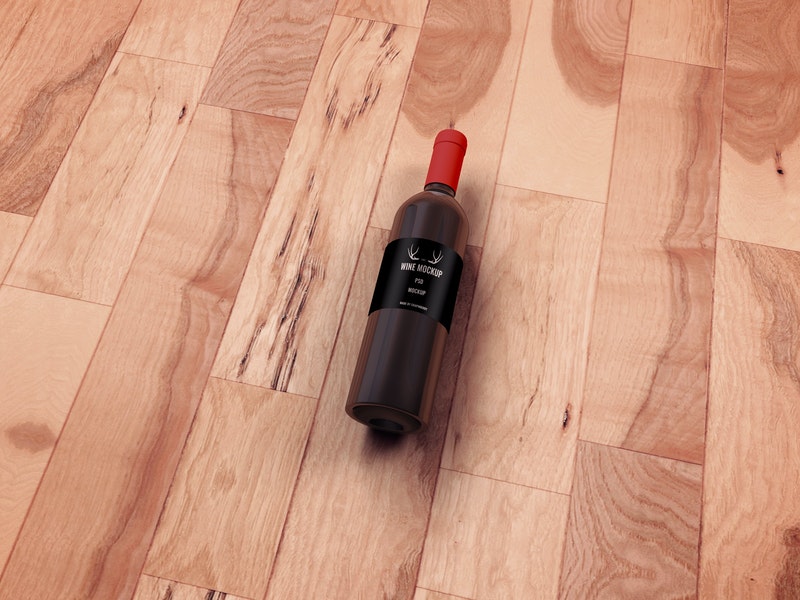 Free Wine Bottle Psd Mockup On Wooden Floor
