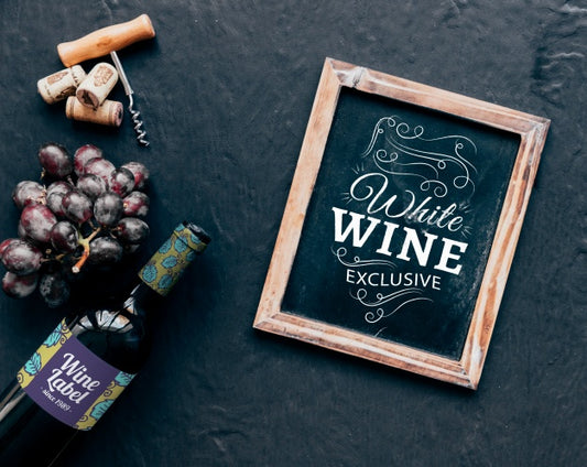 Free Wine Mockup With Slate From Above Psd