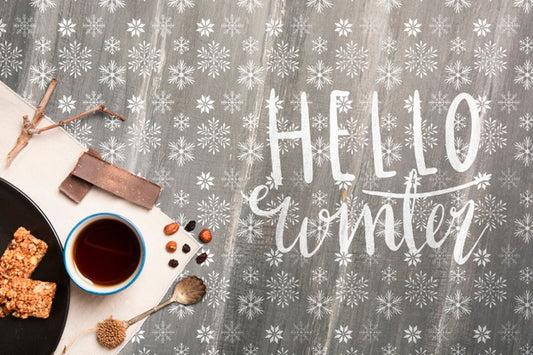 Free Winter Breakfast With Hello Winter Message Psd