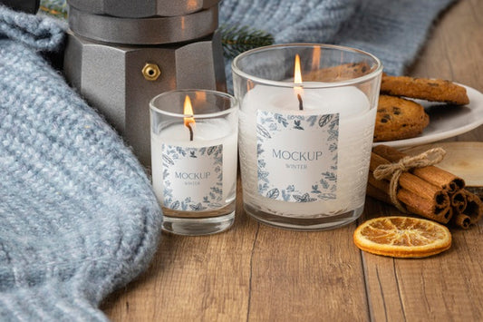 Free Winter Hygge Arrangement With Candles Mock-Up Psd