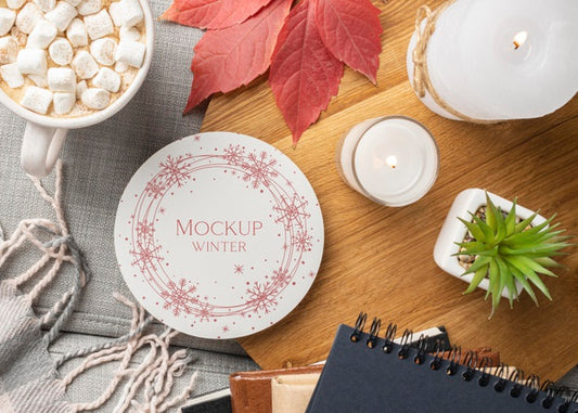 Free Winter Hygge Arrangement With Plate Mock-Up Psd