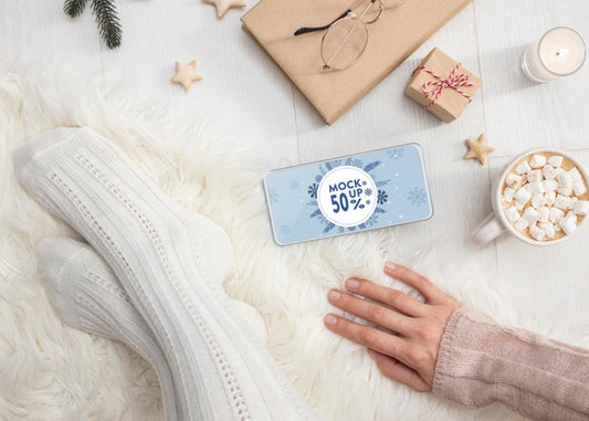 Free Winter Hygge Composition With Phone Mock-Up Psd