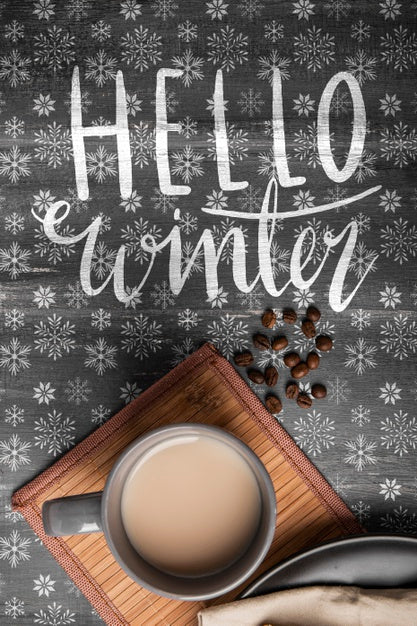 Free Winter Message And Hot Coffee Beside Psd