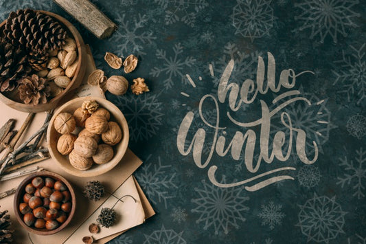 Free Winter Snack With Hello Winter Greeting Psd