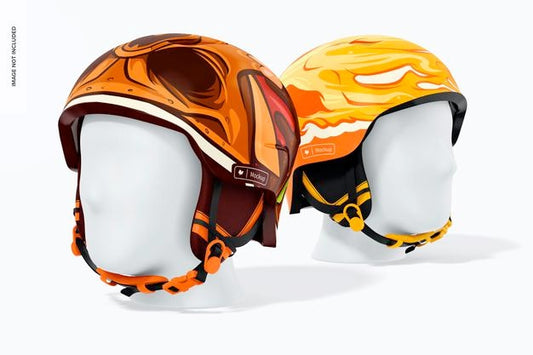 Free Winter Sports Helmets Mockup, Perspective Psd