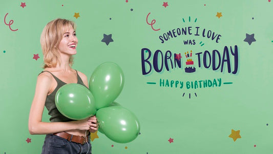 Free Woman At Birthday Party With Balloons Psd