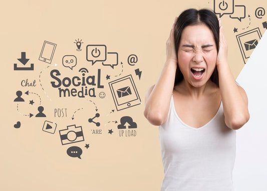 Free Woman Covering Her Ears To Escape From Social Media Ads Psd