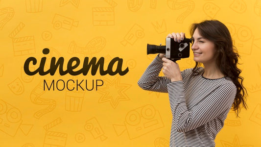Free Woman Filming With Old Retro Camera Psd