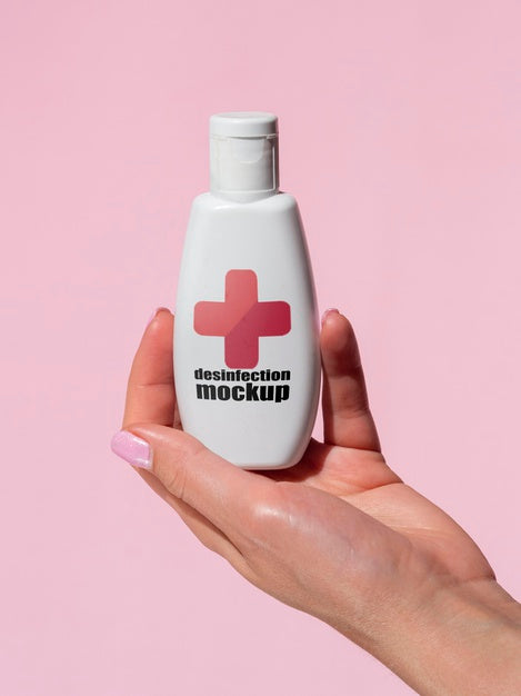 Free Woman Hand Holding Disinfection Bottle Mock-Up Psd