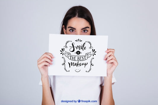 Free Woman Holding Paper With Message In Front Of Face Psd