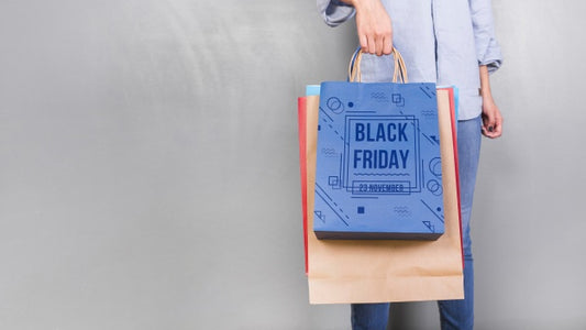 Free Woman Holding Shopping Bag Mockup With Black Friday Concept Psd