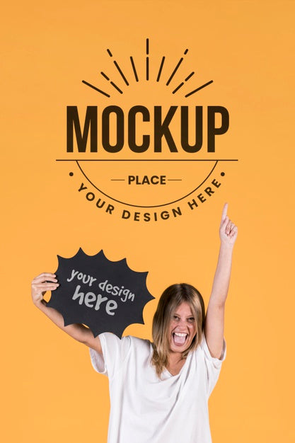 Free Woman Holding Sign Mock-Up Psd