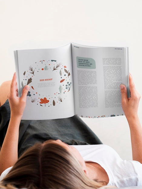 Free Woman Lain Down And Reading A Magazine Mock Up Psd