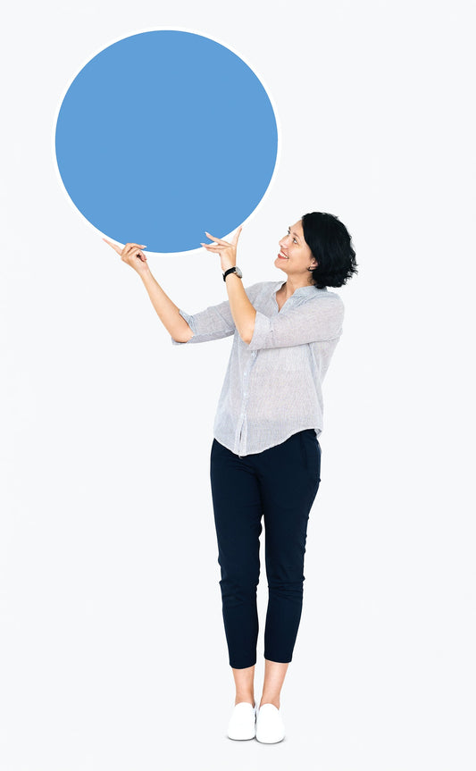 Free Woman Presenting A Blue Round Board
