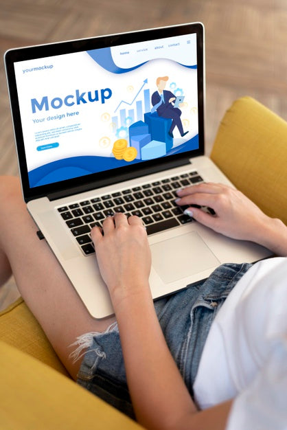 Free Woman Remote Working On A Laptop Mock-Up At Home Psd