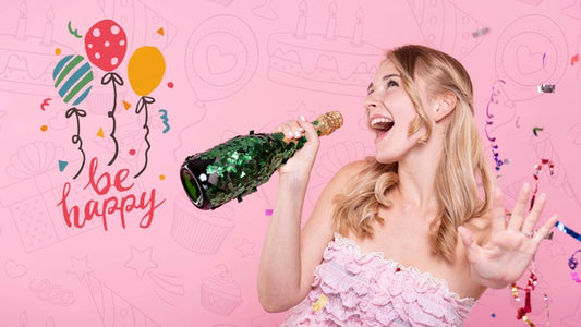 Free Woman Singing At Champagne Bottle Psd
