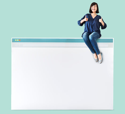 Free Woman Sitting On Top Of An Internet Browser Psd