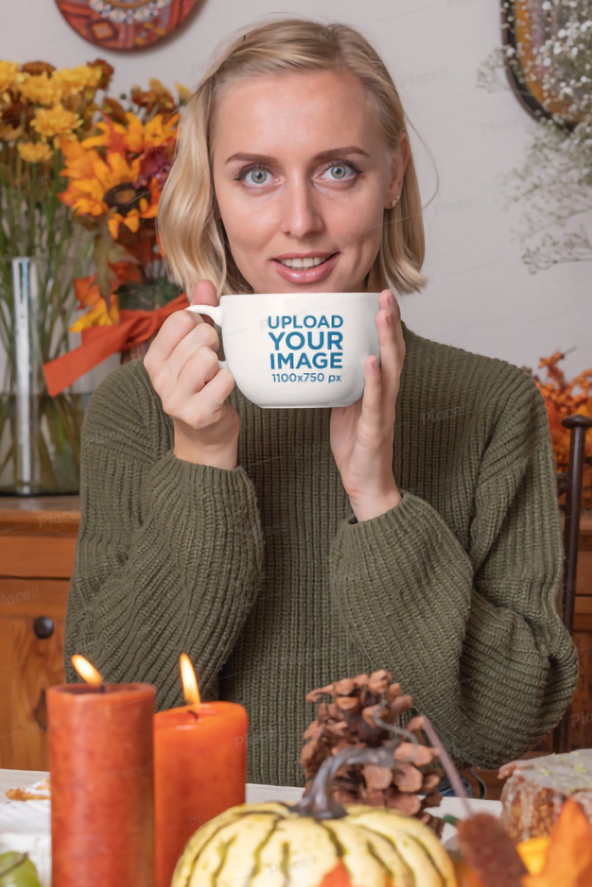 Free Woman With A Coffee Mug Mockup
