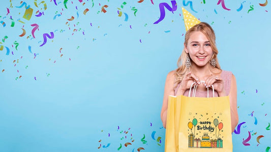 Free Woman With Birthday Gift Bag Psd