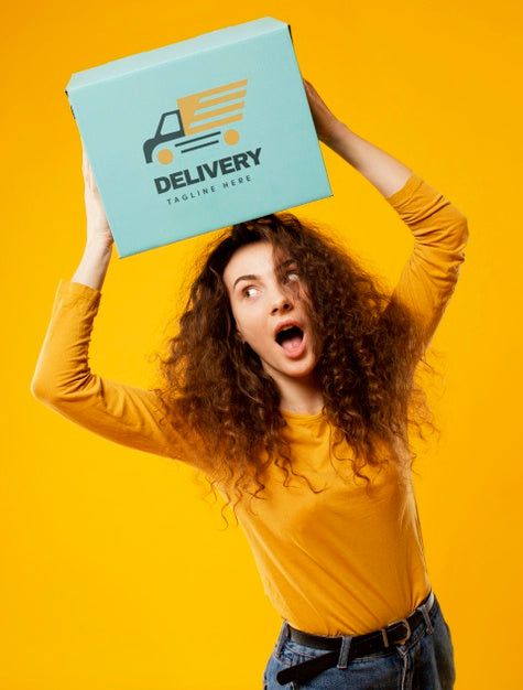 Free Woman With Package Mock-Up Psd