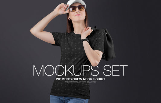 Free Women’S Crew Neck T-Shirt Mockup – Set Of 8