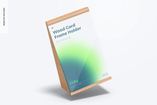 Free Wood Card Frame Holder Mockup, Falling Psd